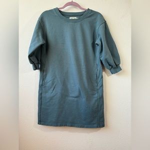 Pact Organic Cotton Essential Puff Sleeve Blue Sweater Dress Size Small